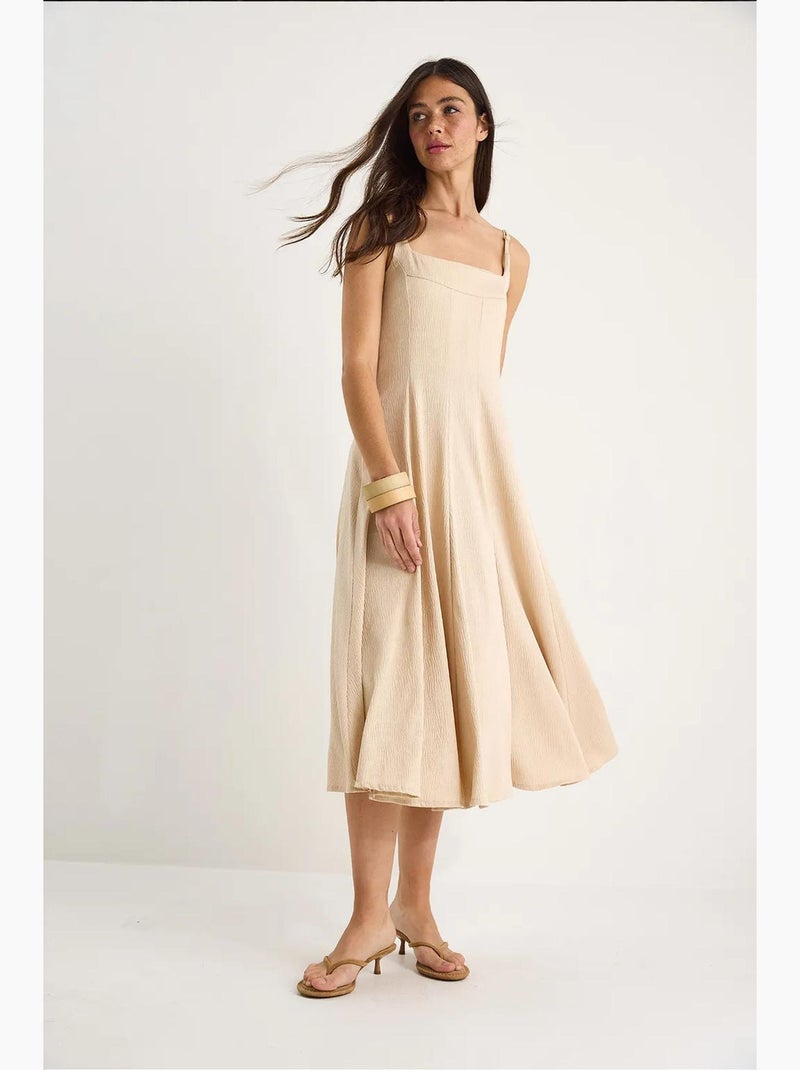 Vestido midi de alças finas e decote quadrado godet lucci Bege-argila - Kiabi