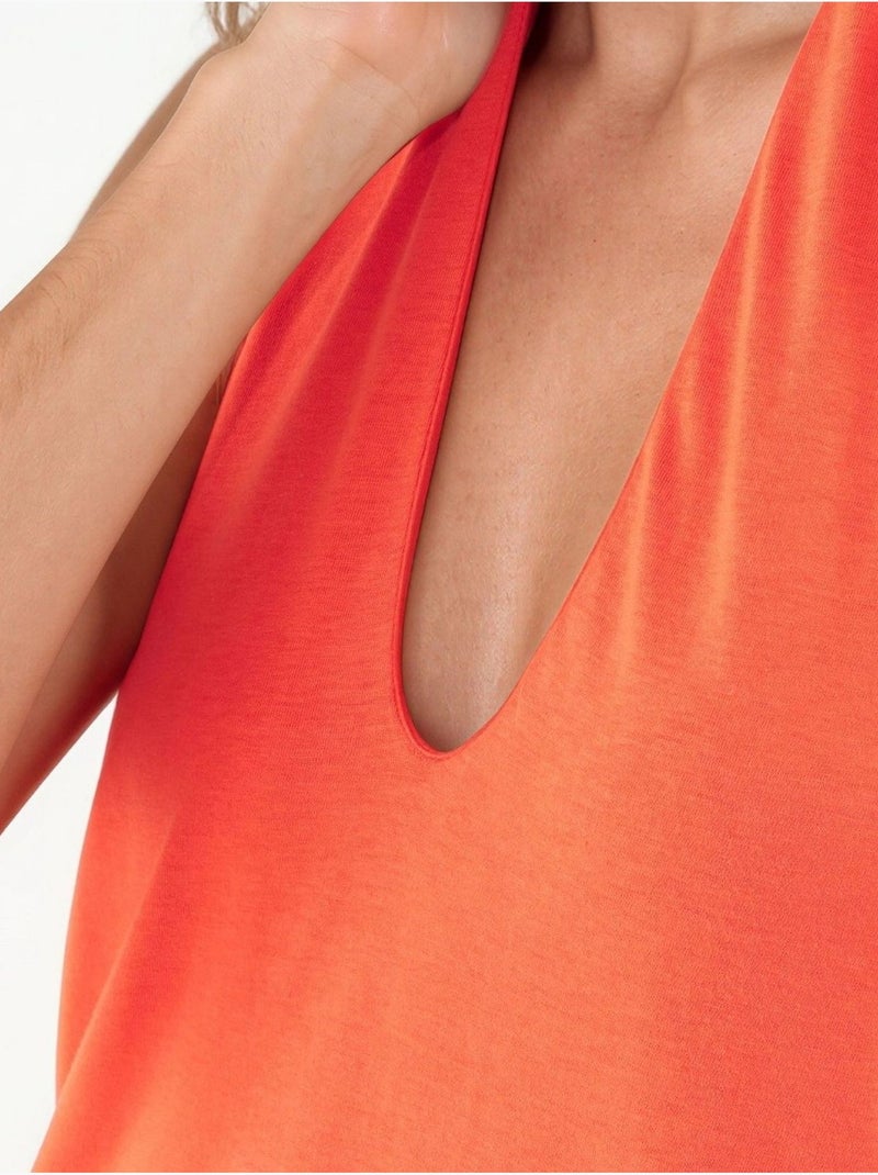 Vestido midi de algodão com decote halter e fenda busem Laranja - Kiabi