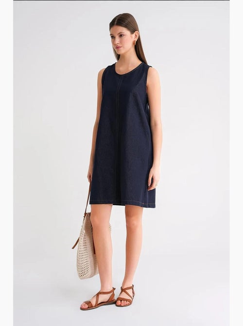 Vestido midi de algodão com decote redondo e bolsos mixray - Kiabi Vestido midi de algodão com decote redondo e bolsos mixray - Kiabi