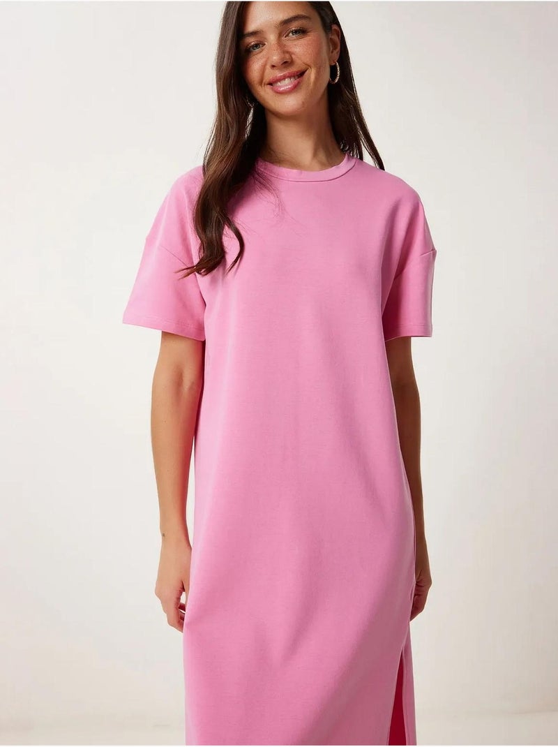 Vestido midi de algodão com racha istanbul Rosa-pálido - Kiabi