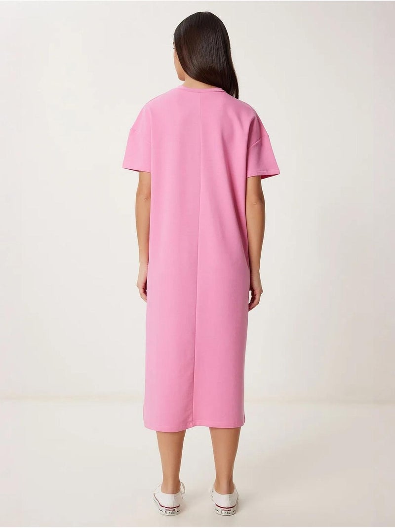 Vestido midi de algodão com racha istanbul Rosa-pálido - Kiabi