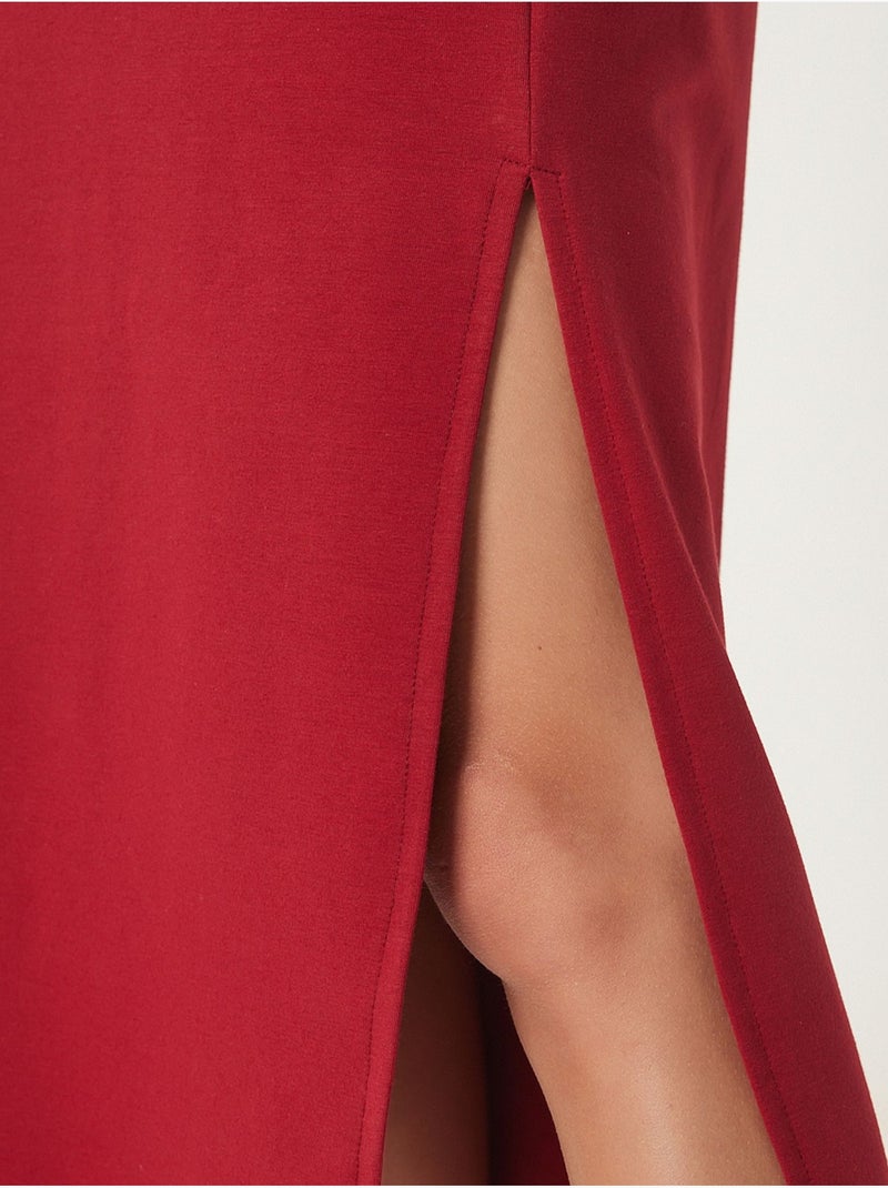 Vestido midi de algodão com racha istanbul Vermelho bordô - Kiabi