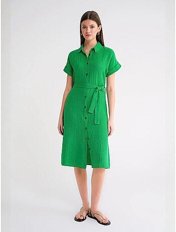 Vestido midi de corte descontraído com colarinho de camisa e botões mixray