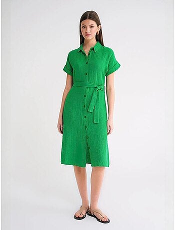 Vestido midi de corte descontraído com colarinho de camisa e botões mixray