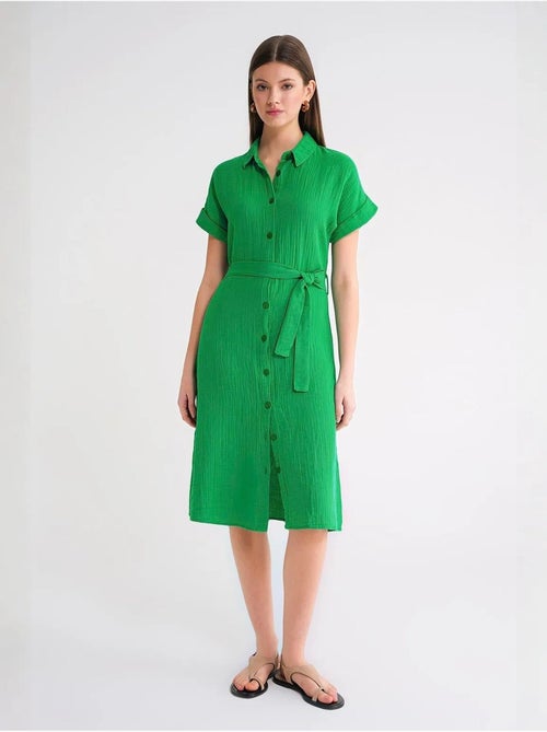 Vestido midi de corte descontraído com colarinho de camisa e botões mixray - Kiabi Vestido midi de corte descontraído com colarinho de camisa e botões mixray - Kiabi