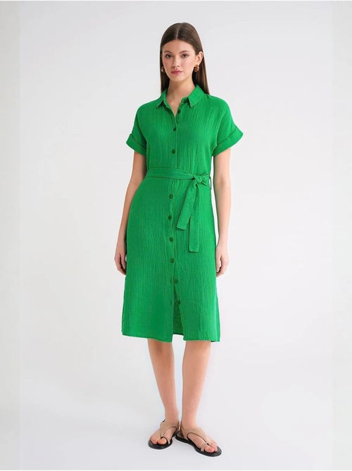 Vestido midi de corte descontraído com colarinho de camisa e botões mixray - Kiabi Vestido midi de corte descontraído com colarinho de camisa e botões mixray - Kiabi