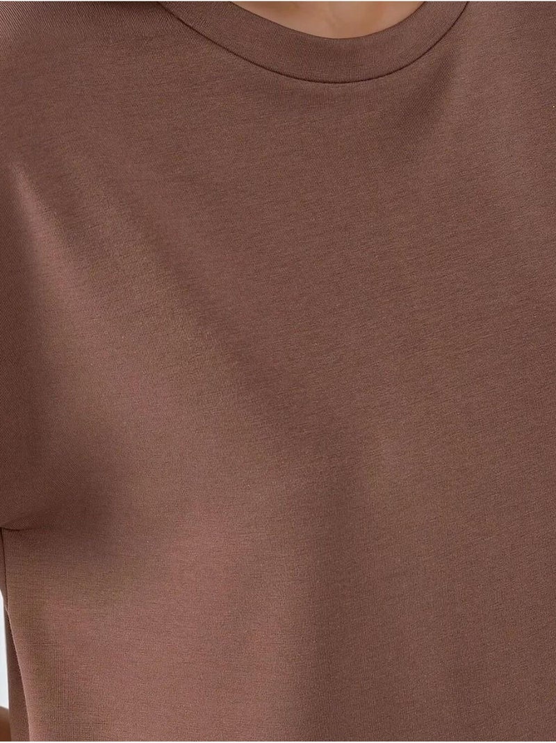 Vestido midi de corte descontraído com gola redonda hiccup Castanho-escuro - Kiabi