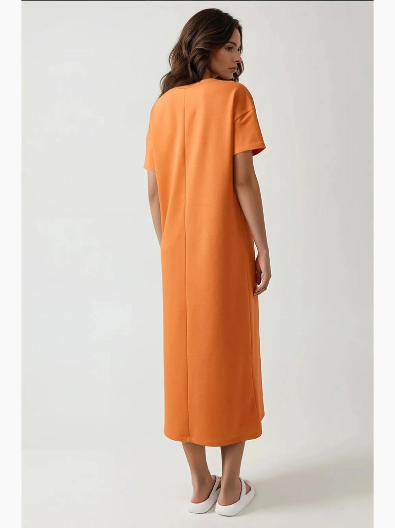Vestido midi de corte descontraído com gola redonda hiccup Laranja-claro - Kiabi