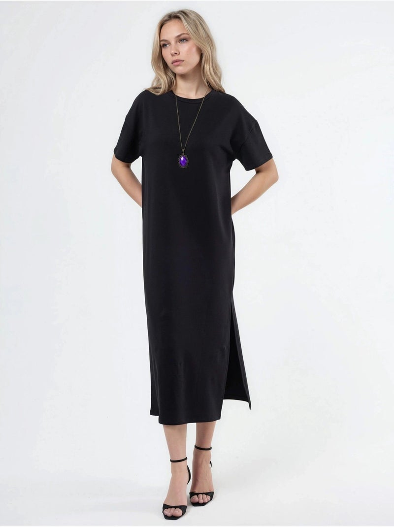 Vestido midi de corte descontraído com gola redonda hiccup Preto - Kiabi