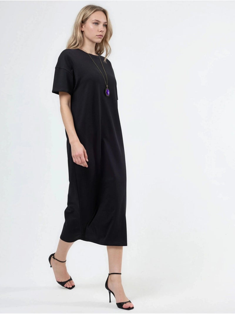 Vestido midi de corte descontraído com gola redonda hiccup Preto - Kiabi