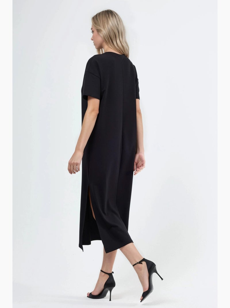 Vestido midi de corte descontraído com gola redonda hiccup Preto - Kiabi