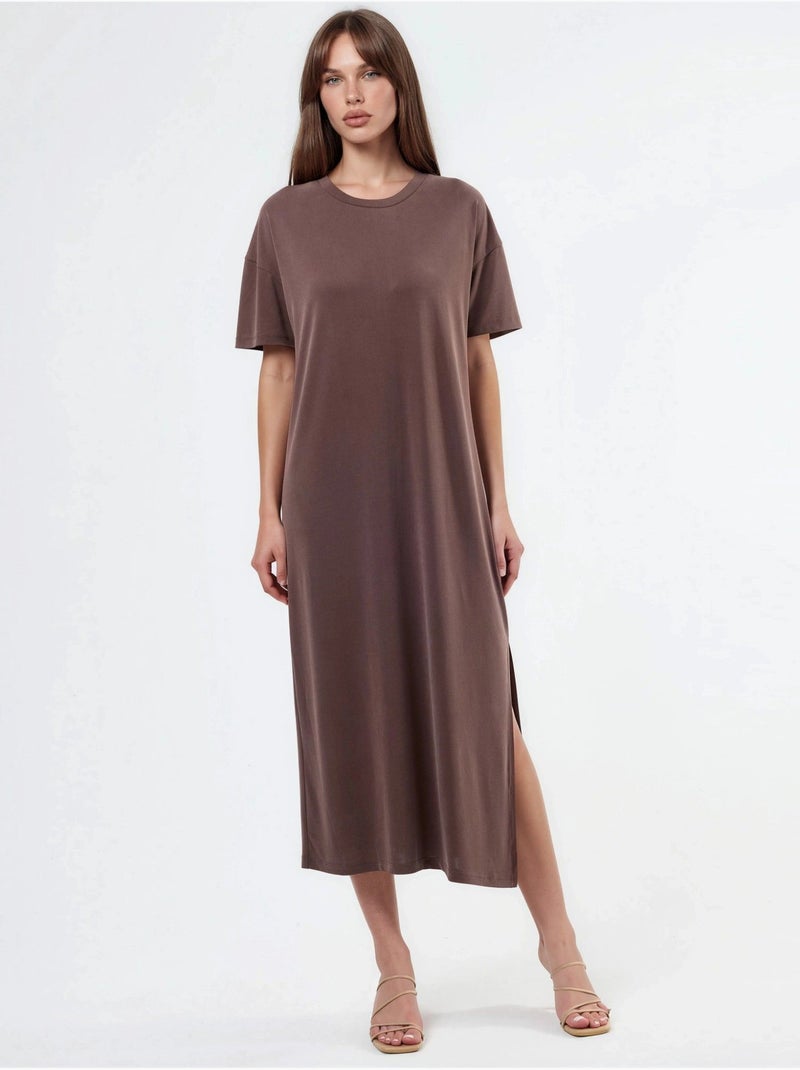 Vestido midi de corte relaxed hiccup Castanho-escuro - Kiabi