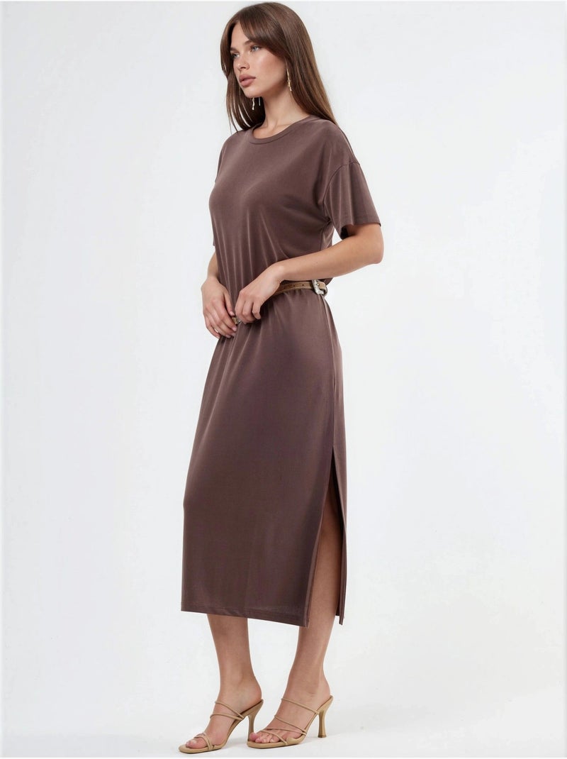 Vestido midi de corte relaxed hiccup Castanho-escuro - Kiabi