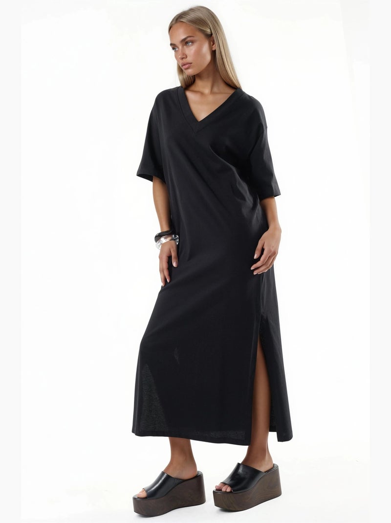 Vestido midi de corte solto com decote em v busem Preto - Kiabi