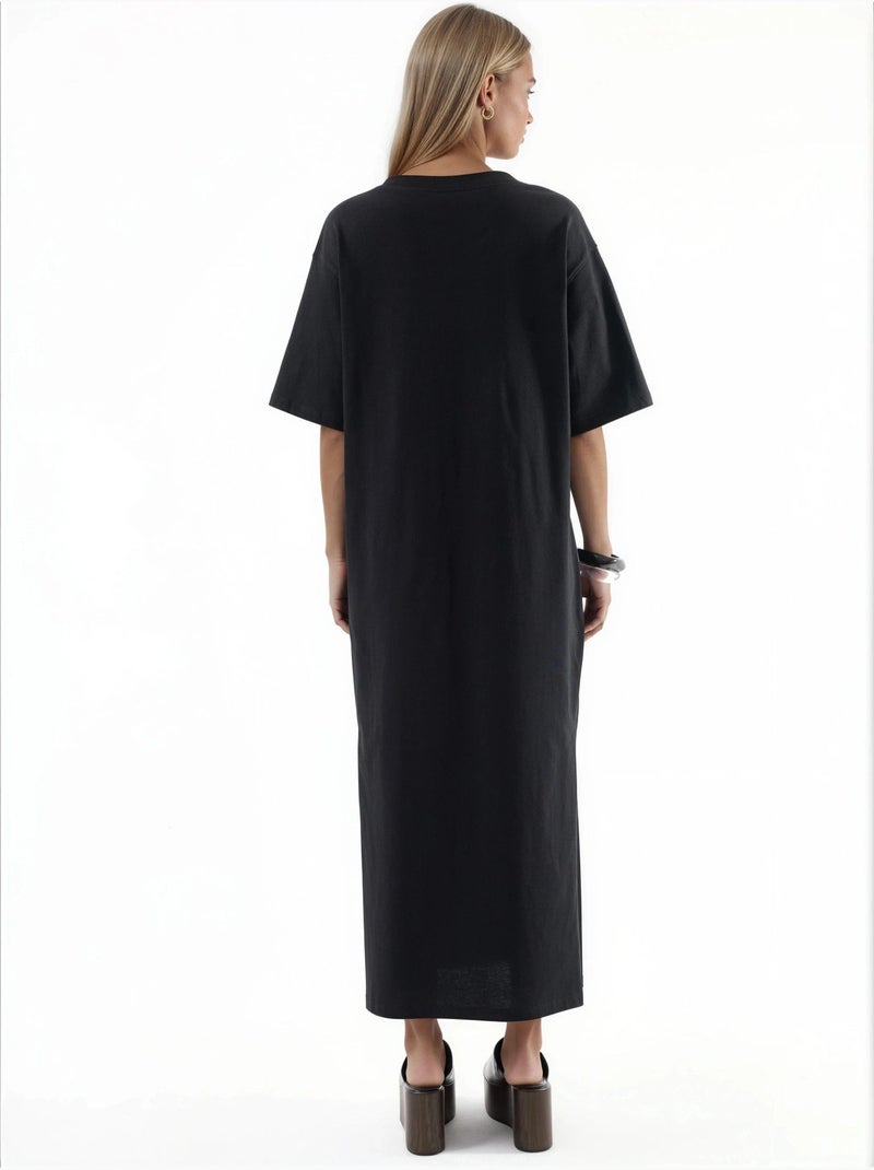 Vestido midi de corte solto com decote em v busem Preto - Kiabi