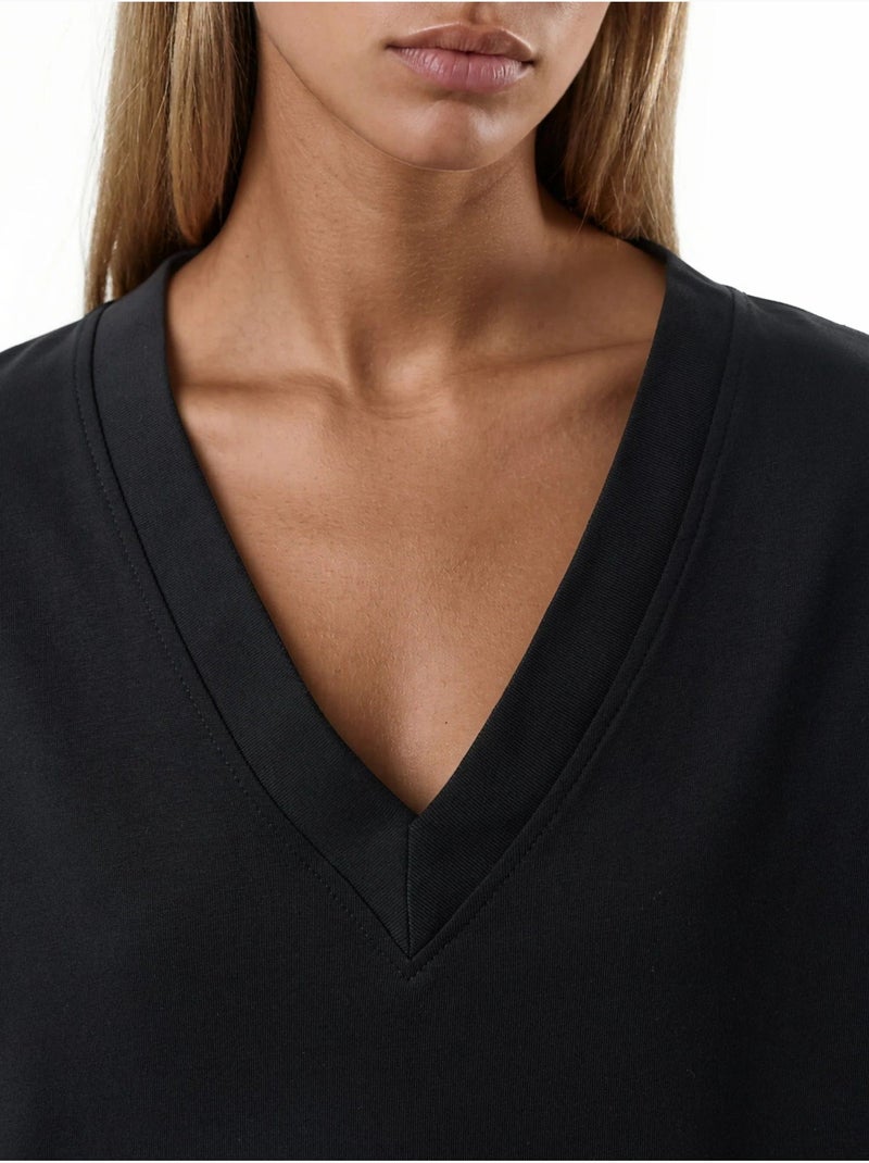 Vestido midi de corte solto com decote em v busem Preto - Kiabi