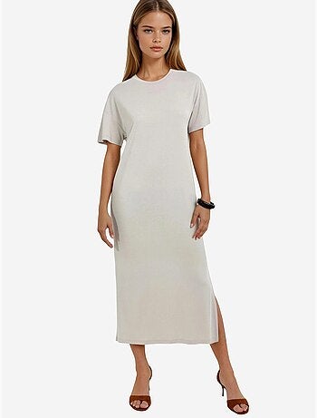 Vestido midi de corte solto com racha busem