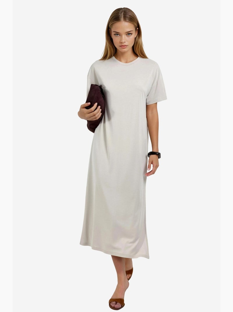 Vestido midi de corte solto com racha busem Areia - Kiabi