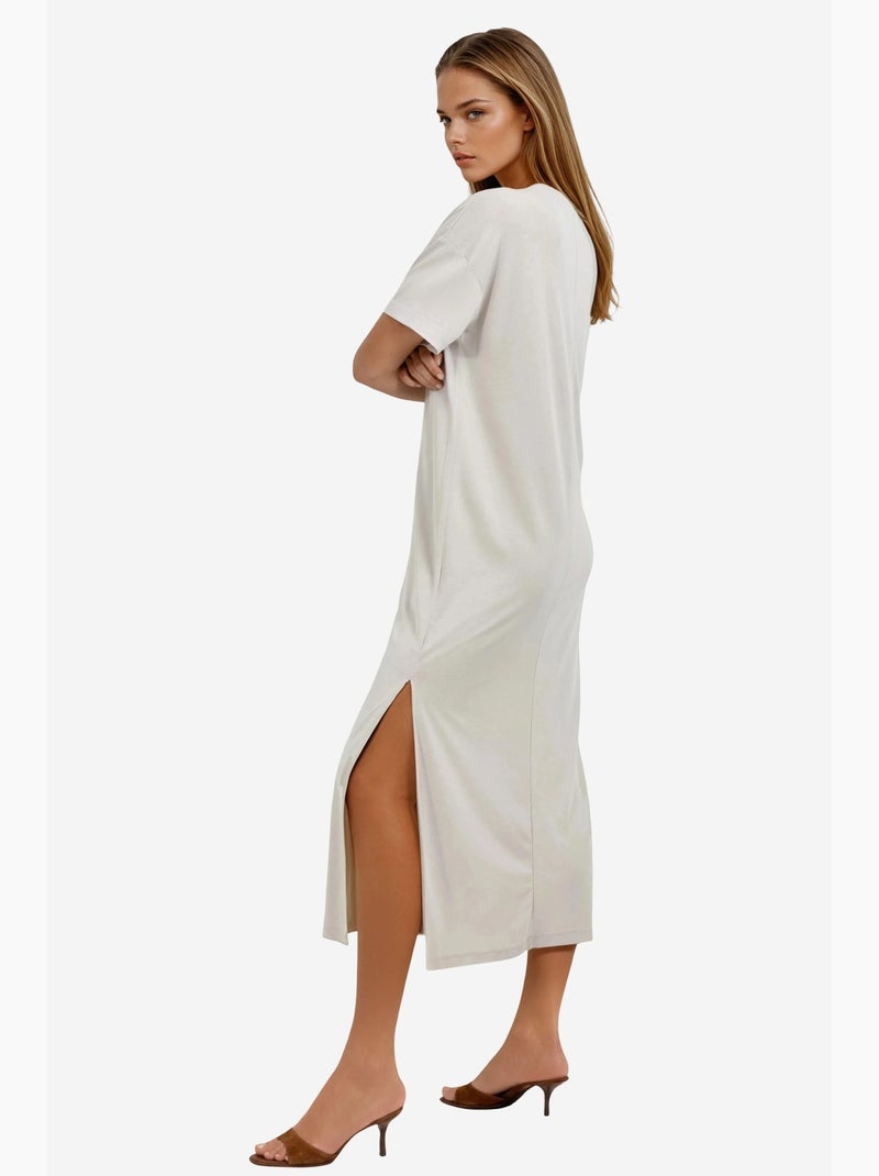 Vestido midi de corte solto com racha busem Areia - Kiabi