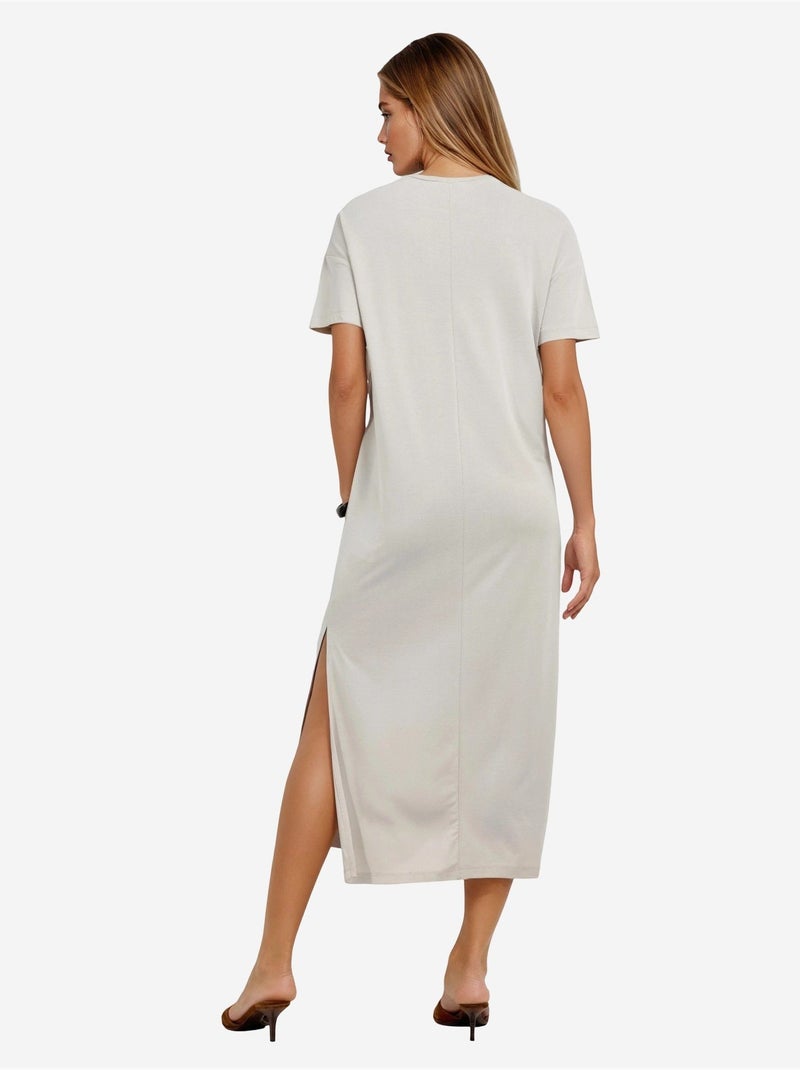 Vestido midi de corte solto com racha busem Areia - Kiabi