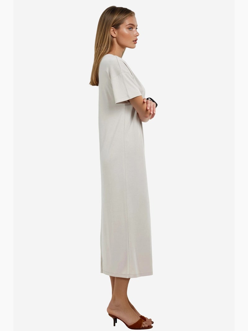Vestido midi de corte solto com racha busem Areia - Kiabi