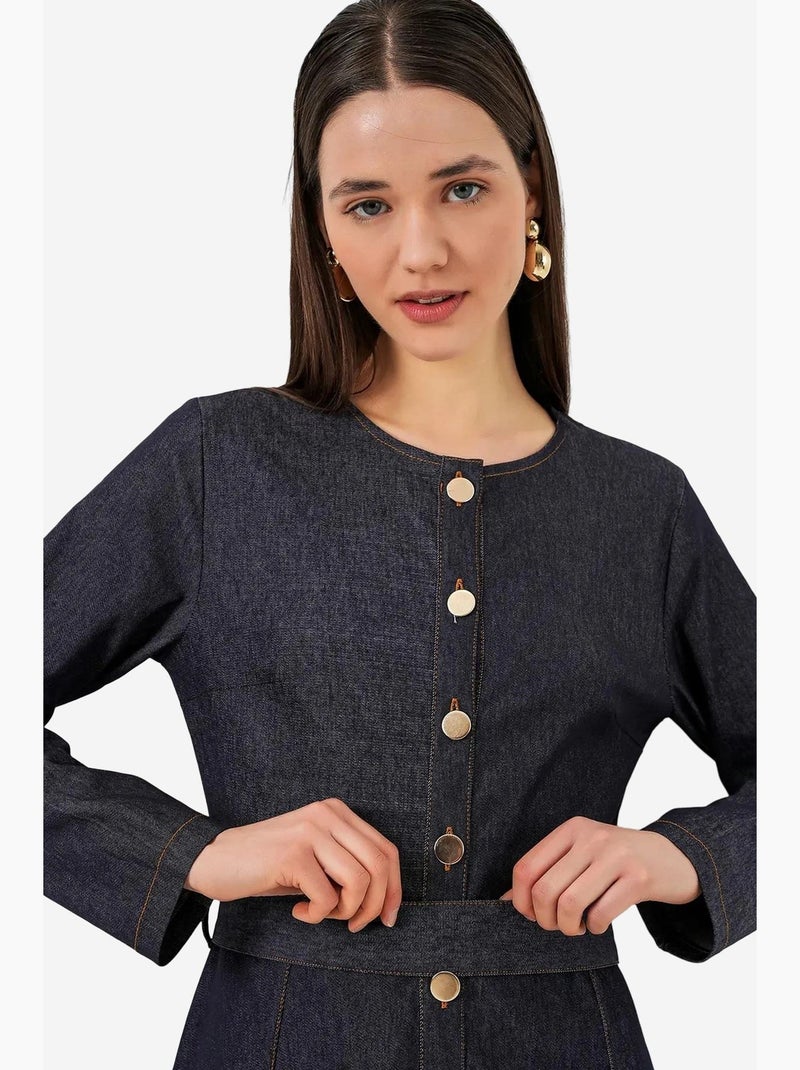 Vestido midi de ganga com cinto bdart Azul-marinho - Kiabi