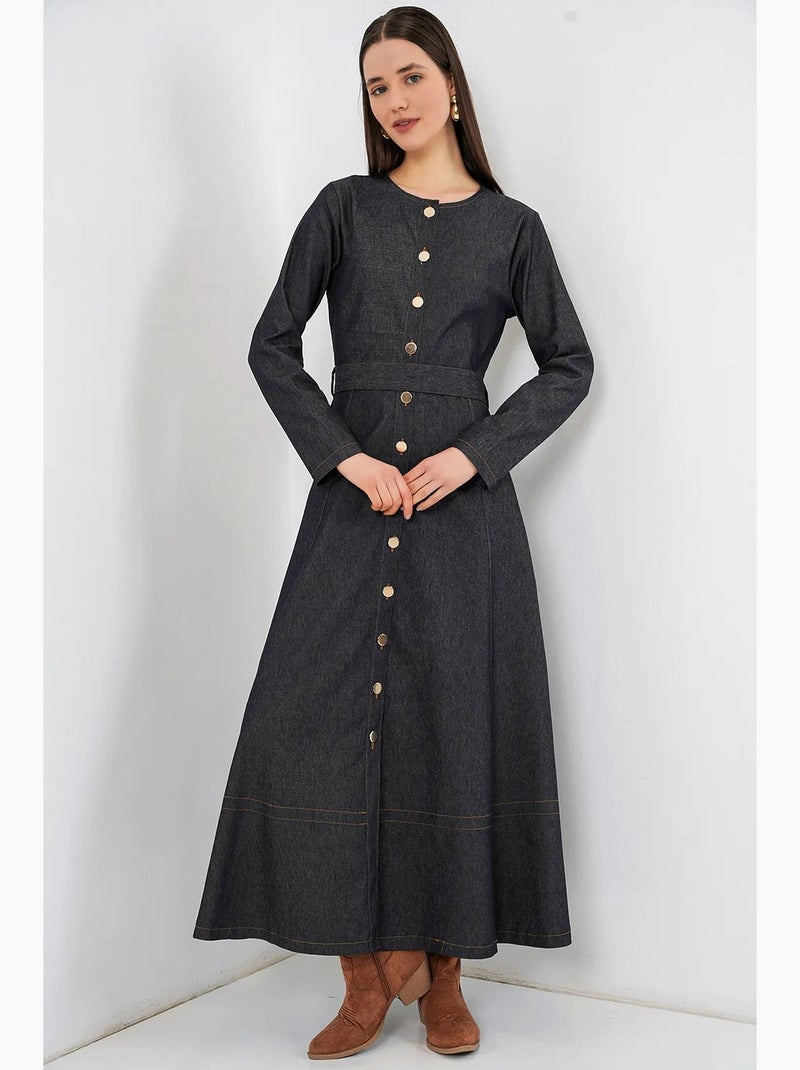Vestido midi de ganga com cinto bdart Azul-marinho - Kiabi