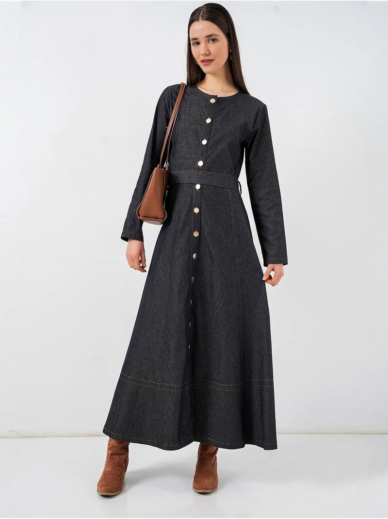 Vestido midi de ganga com cinto bdart Azul-marinho - Kiabi