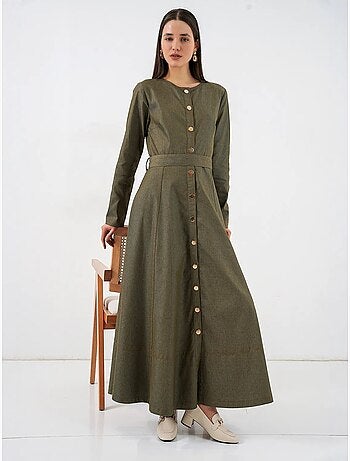 Vestido midi de ganga com cinto bdart