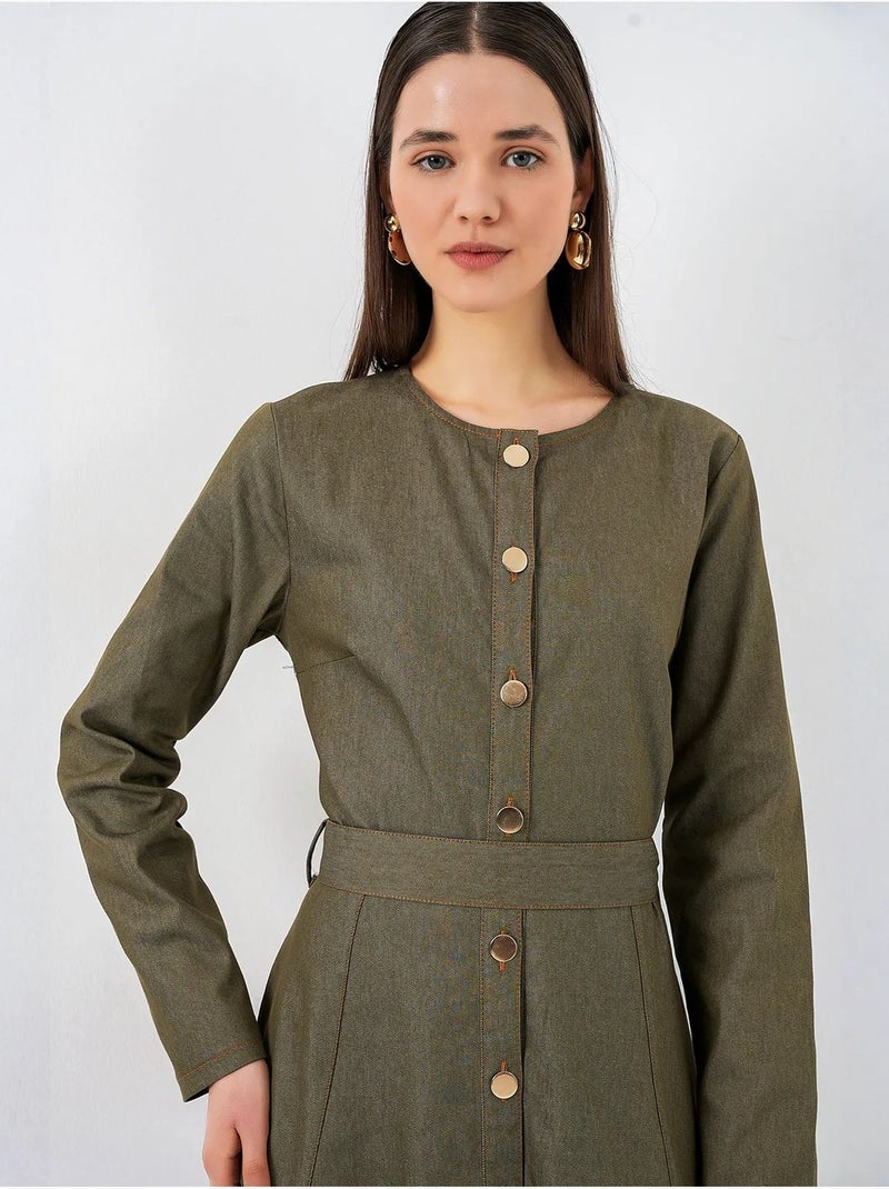 Vestido midi de ganga com cinto bdart Cáqui - Kiabi