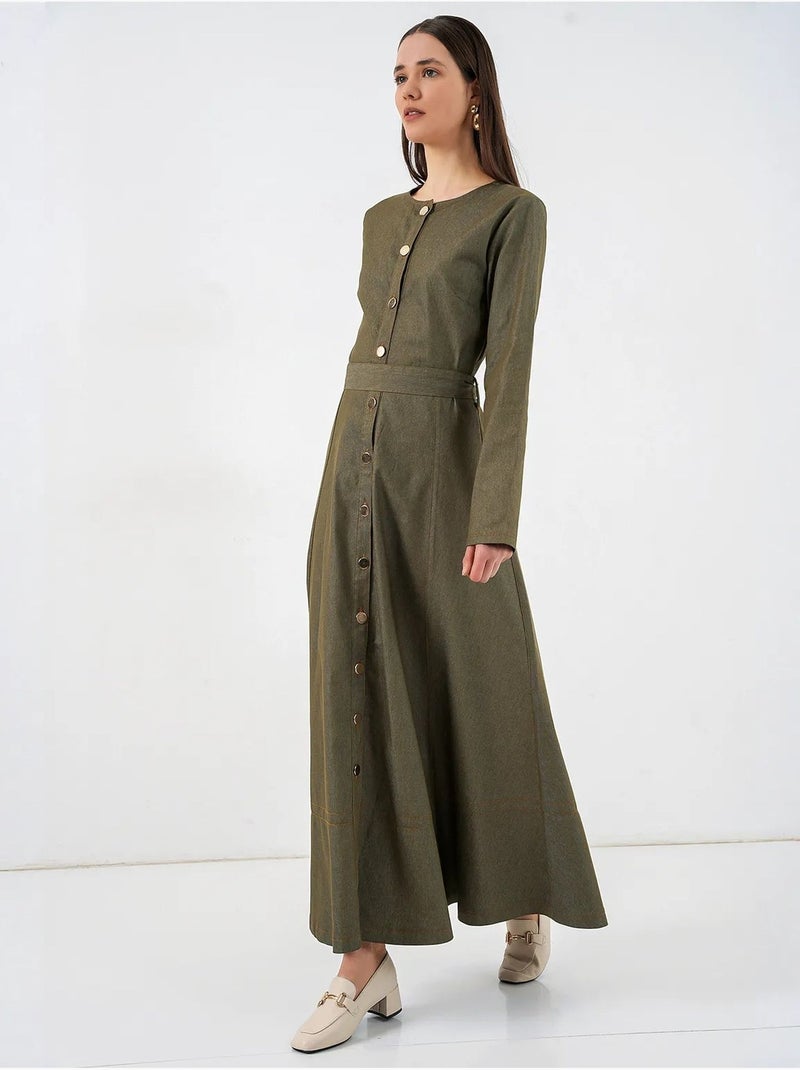 Vestido midi de ganga com cinto bdart Cáqui - Kiabi