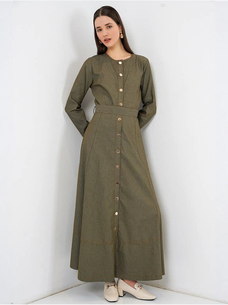 Vestido midi de ganga com cinto bdart Cáqui - Kiabi