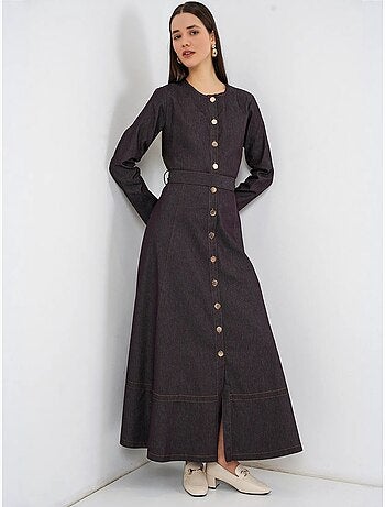 Vestido midi de ganga com cinto bdart
