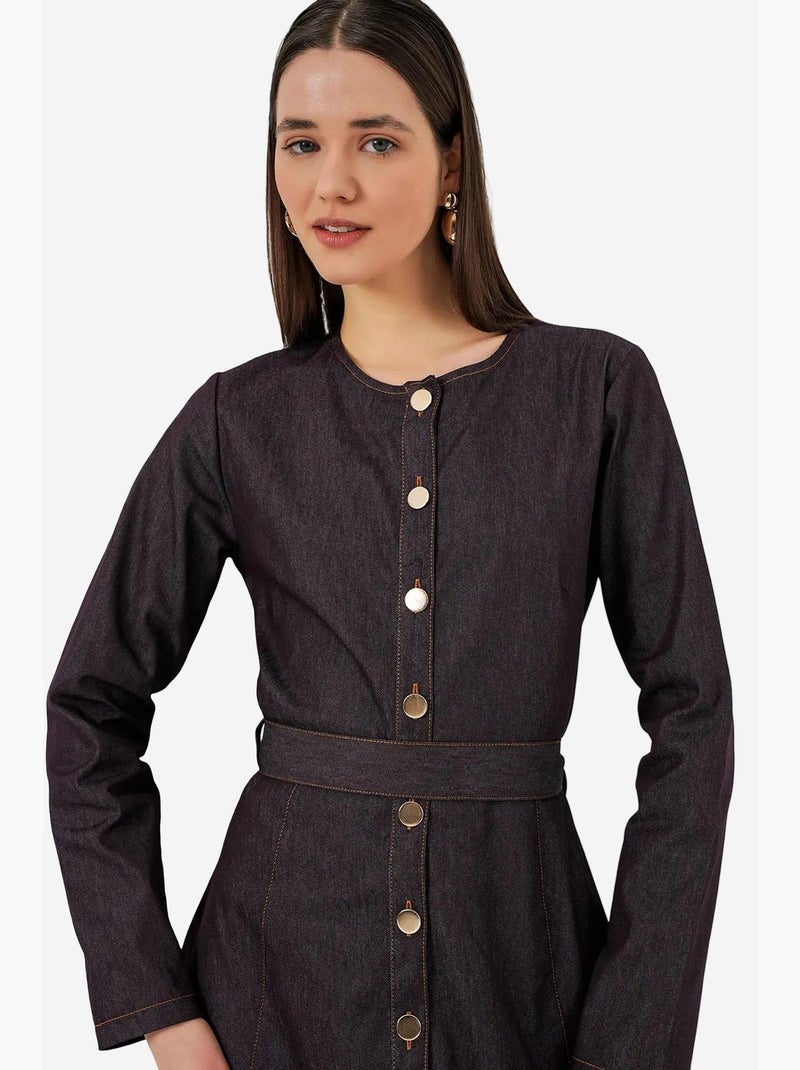 Vestido midi de ganga com cinto bdart Castanho-chocolate - Kiabi