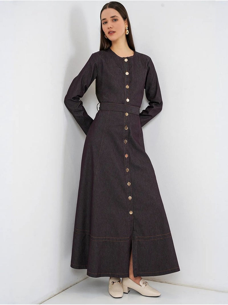 Vestido midi de ganga com cinto bdart Castanho-chocolate - Kiabi