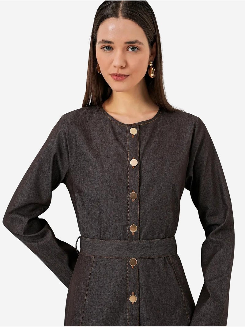 Vestido midi de ganga com cinto bdart Cinza escuro - Kiabi