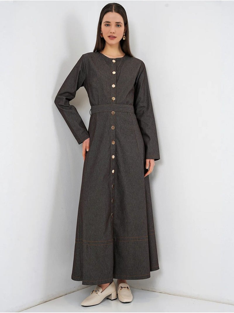 Vestido midi de ganga com cinto bdart Cinza escuro - Kiabi