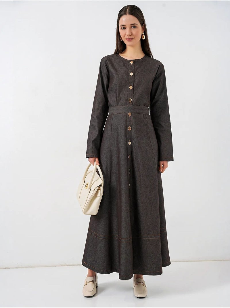 Vestido midi de ganga com cinto bdart Cinza escuro - Kiabi