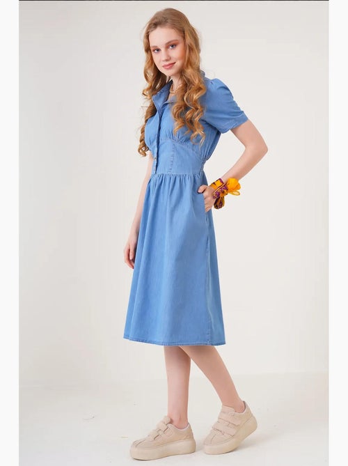 Vestido midi de ganga com colarinho de camisa e fecho de botões bdart - Kiabi Vestido midi de ganga com colarinho de camisa e fecho de botões bdart - Kiabi