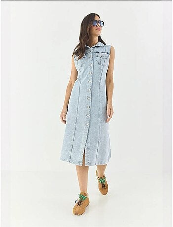 Vestido midi de ganga justo com fecho de botões lucci