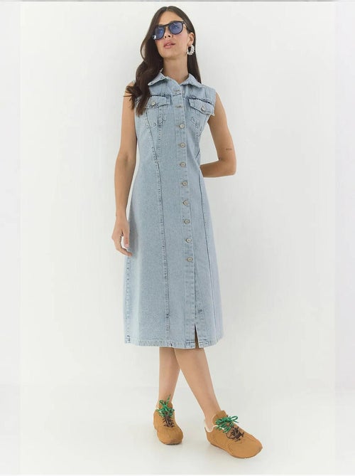 Vestido midi de ganga justo com fecho de botões lucci - Kiabi Vestido midi de ganga justo com fecho de botões lucci - Kiabi
