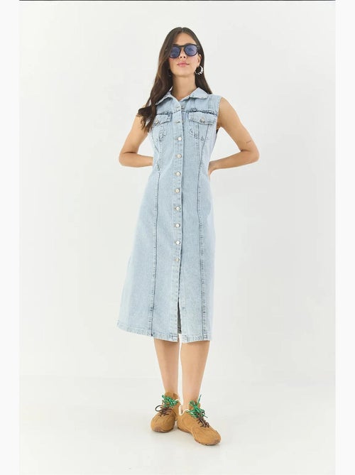 Vestido midi de ganga justo com fecho de botões lucci - Kiabi Vestido midi de ganga justo com fecho de botões lucci - Kiabi