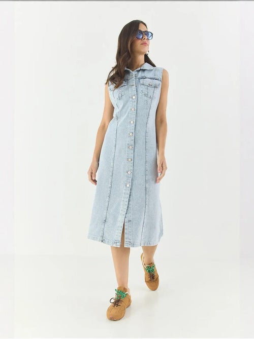 Vestido midi de ganga justo com fecho de botões lucci - Kiabi Vestido midi de ganga justo com fecho de botões lucci - Kiabi