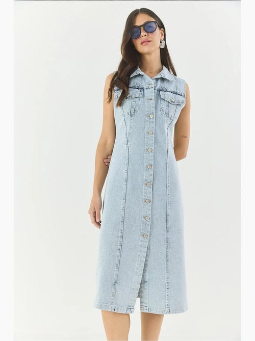 Vestido midi de ganga justo com fecho de botões lucci - Kiabi Vestido midi de ganga justo com fecho de botões lucci - Kiabi