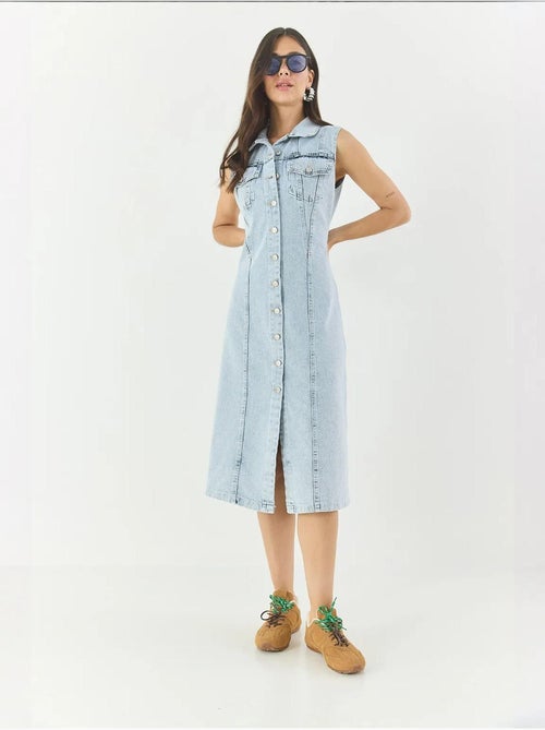 Vestido midi de ganga justo com fecho de botões lucci - Kiabi Vestido midi de ganga justo com fecho de botões lucci - Kiabi