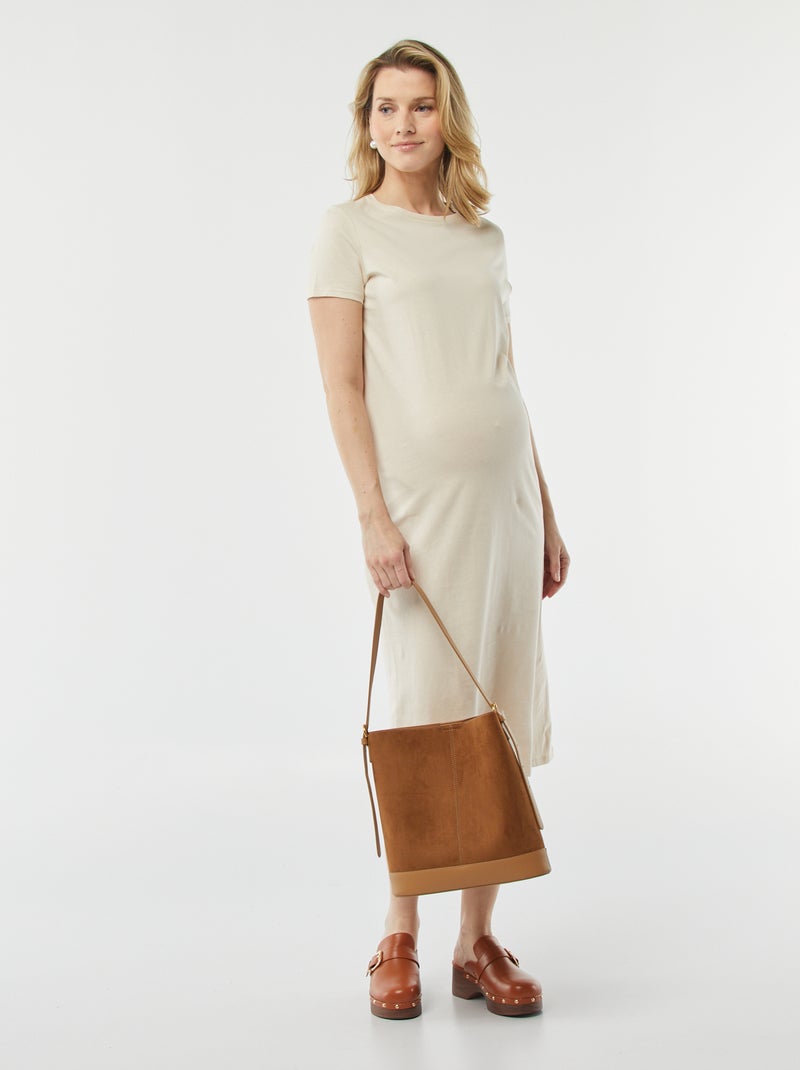 Vestido midi de grávida com corte adaptado bege - Kiabi