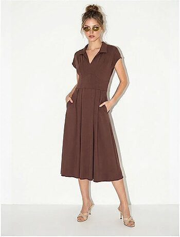 Vestido midi de jersey em linha a com gola polo lucci