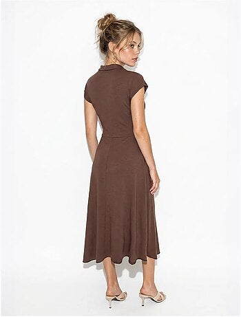 Vestido midi de jersey em linha a com gola polo lucci