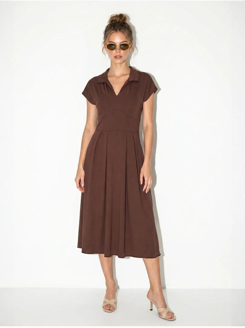 Vestido midi de jersey em linha a com gola polo lucci Castanho - Kiabi