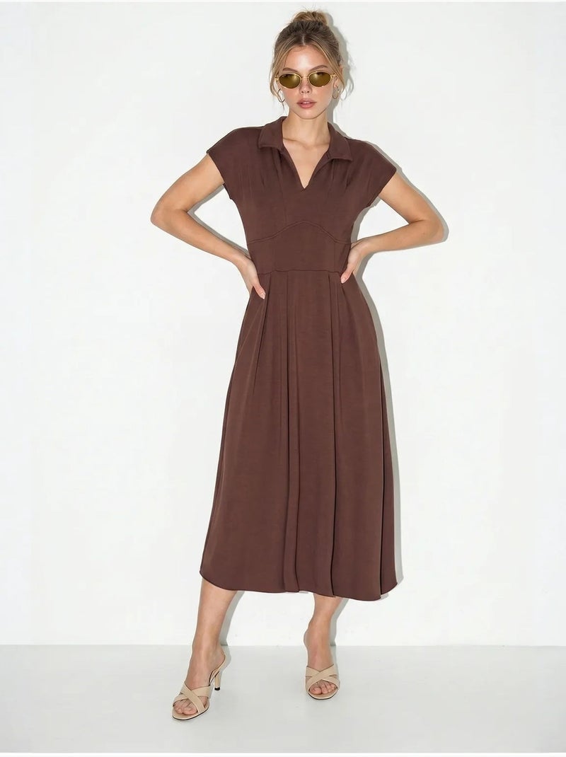 Vestido midi de jersey em linha a com gola polo lucci Castanho - Kiabi